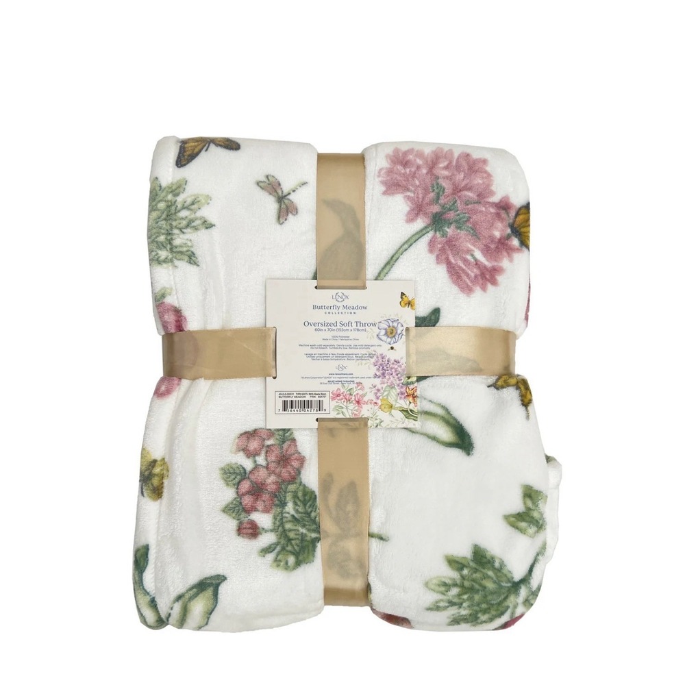 New! Lenox Butterfly Meadow Bloom Pink Throw Blanket - Picture 3 of 5
